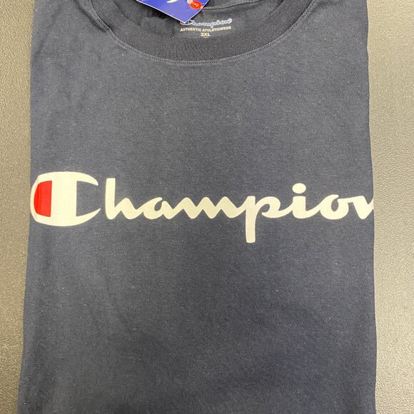 Champion NAVY Crew Neck Short Sleeve T-shirt Men's US Size 2XL - Picture 4 of 5